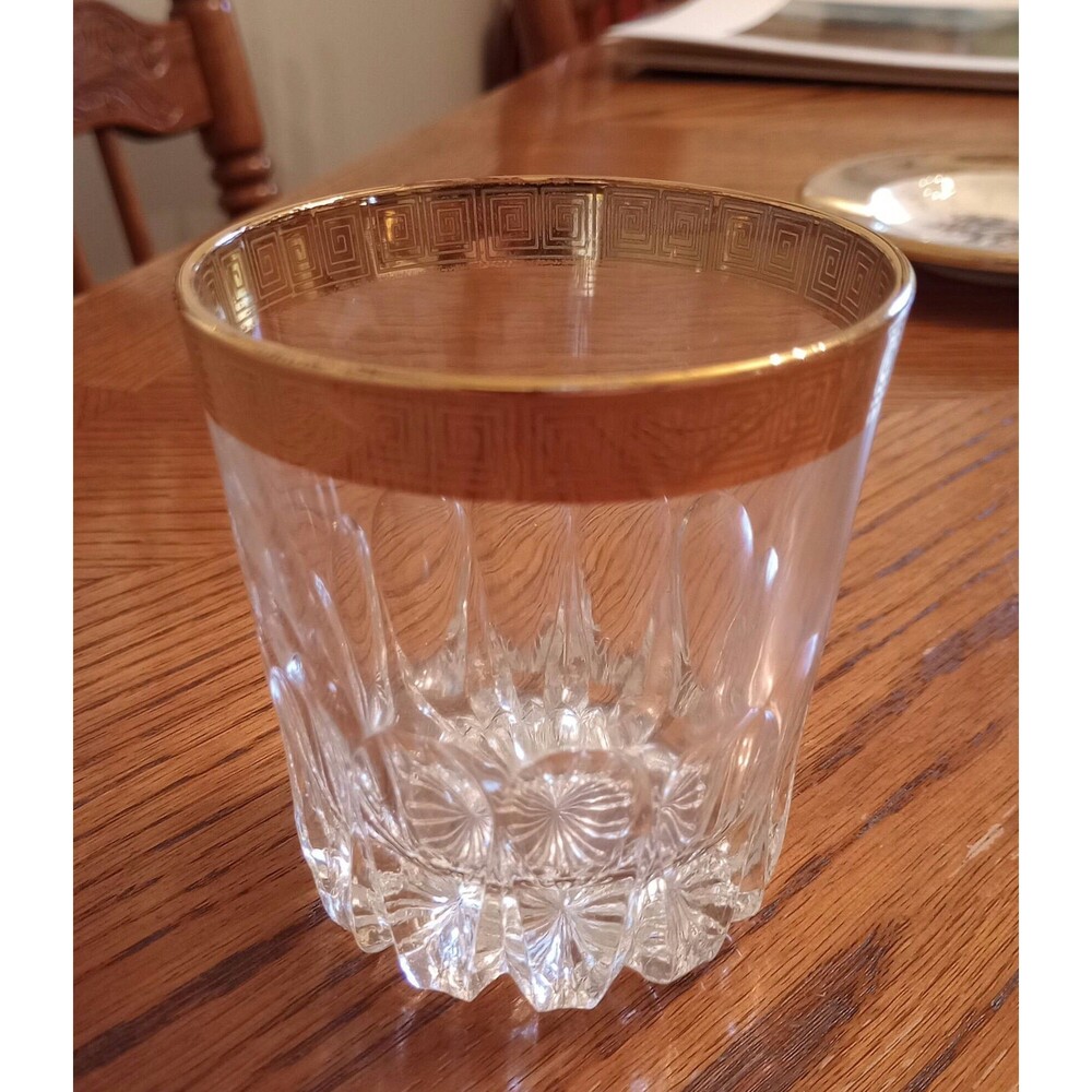 Gold Rim Whiskey Glass - Greek Key Design